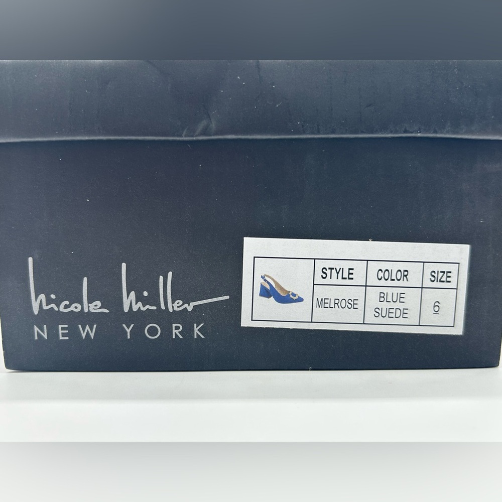 Nicole Miller New York Melrose Blue Faux Suede Slingback Block Heel Pumps 6 NIB - Picture 11 of 13